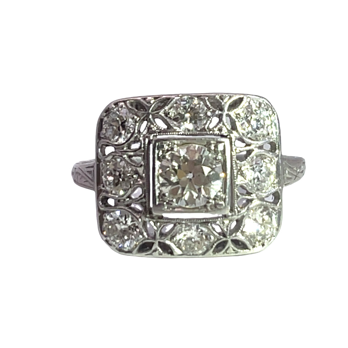 Art Deco 14K white gold and diamond ring