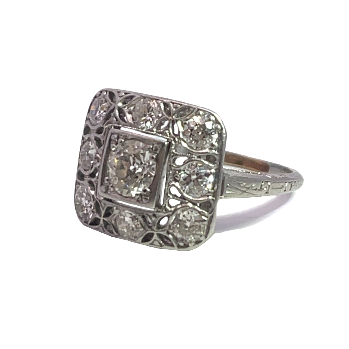 Art Deco 14K white gold and diamond ring
