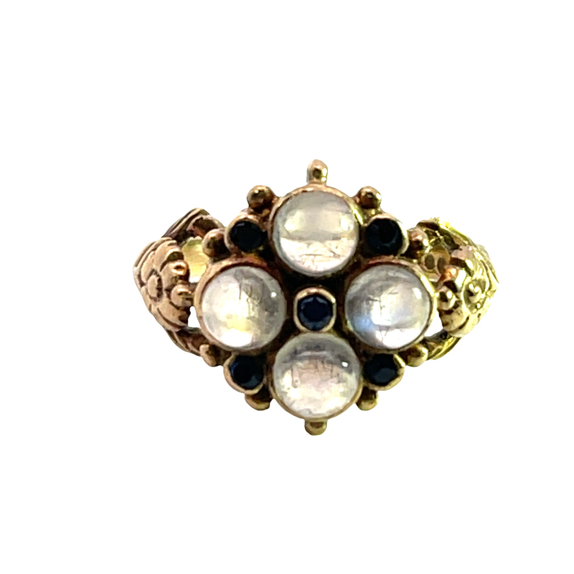Art Noveau 9 carat gold, moonstone and sapphire ring