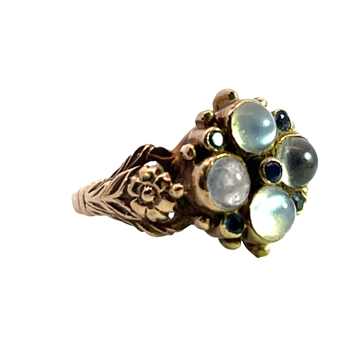 Art Noveau 9 carat gold, moonstone and sapphire ring