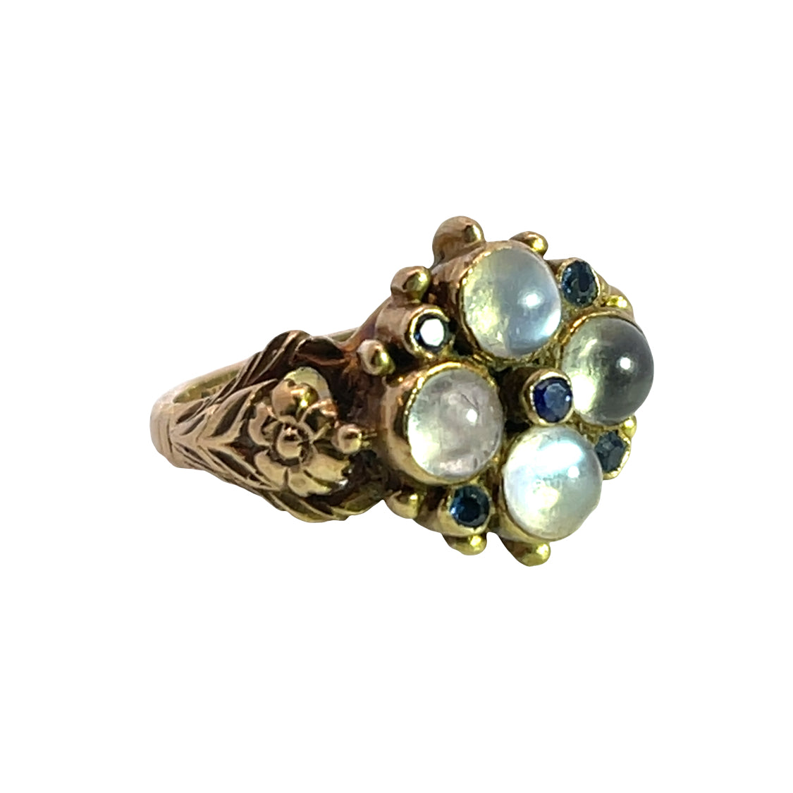 Art Noveau 9 carat gold, moonstone and sapphire ring