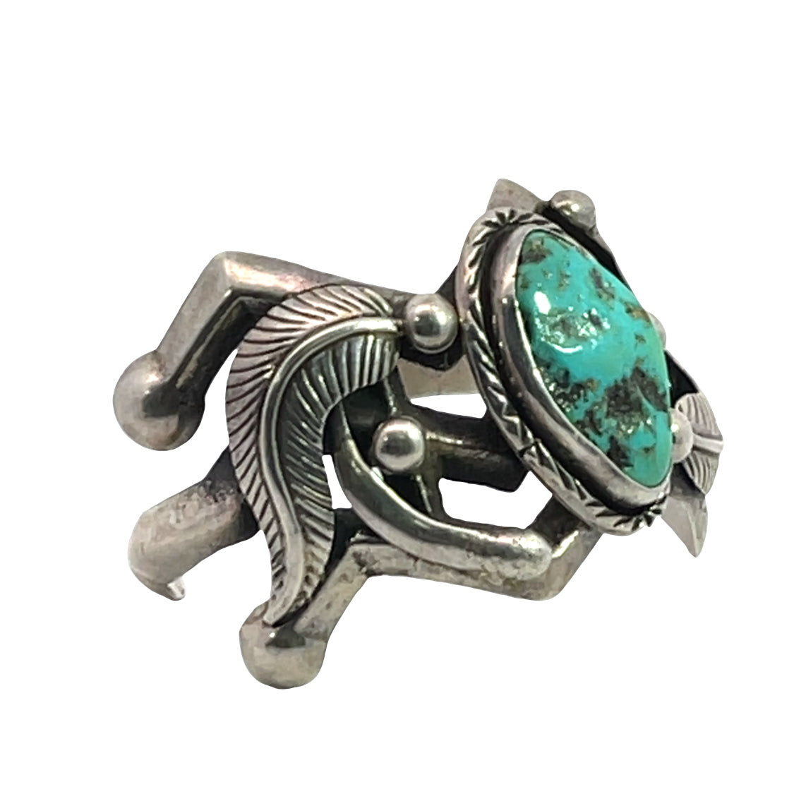 Native American Sterling Silver Turquoise Tufa cast cuff bracelet