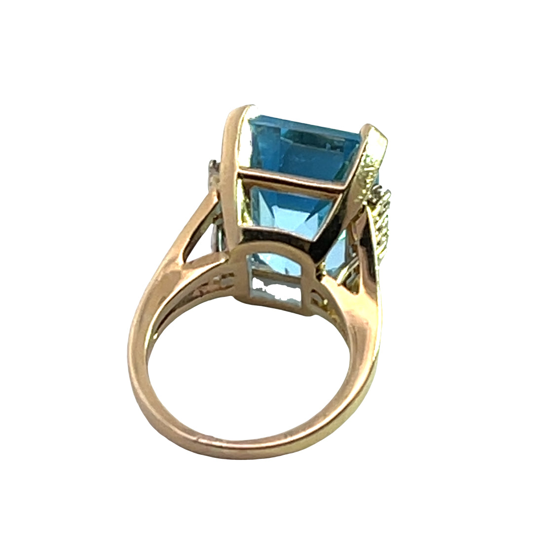 Modern 14KY gold, Blue Topaz and diamond ring