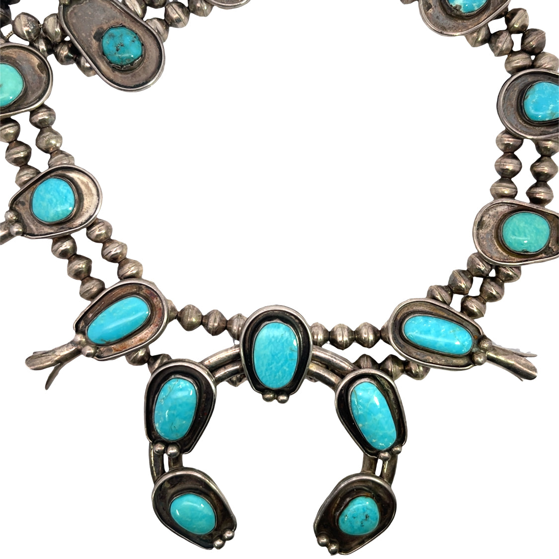 Native American Sterling silver and turquoise 'squash blossom' necklace