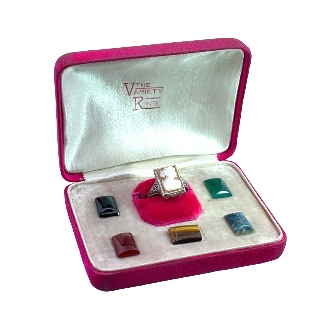 Victorian 14K white gold interchangeable cameo with 6 options ring
