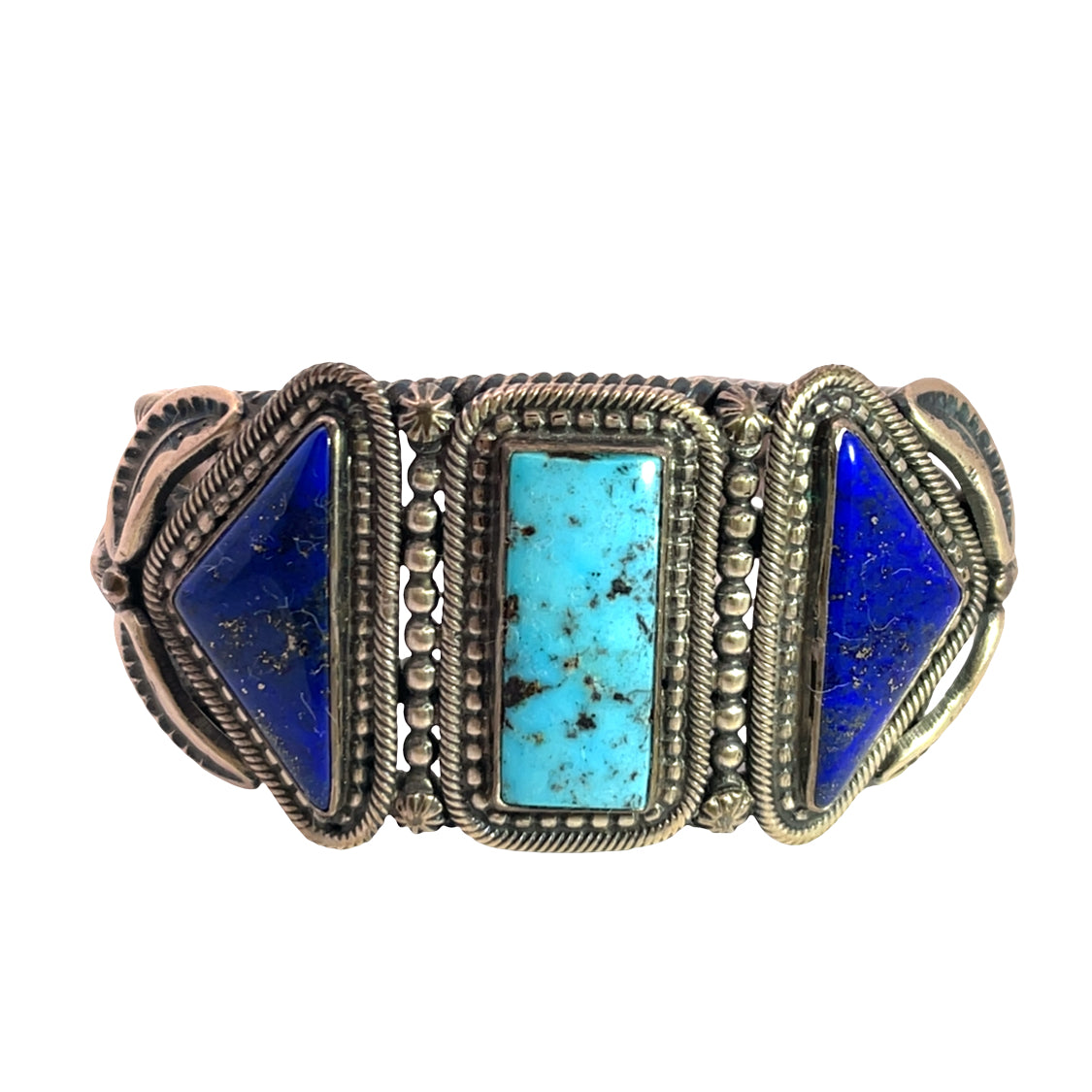 Native American Sterling Silver, turquoise, and lapis cuff bracelet
