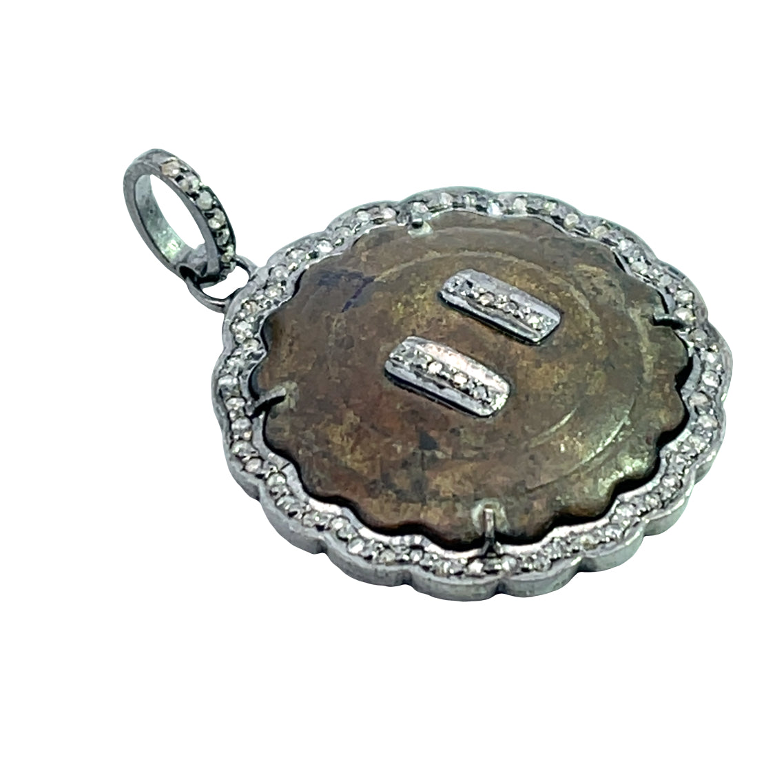 Ancient and Modern Sterling Silver and diamond Viking button pendant