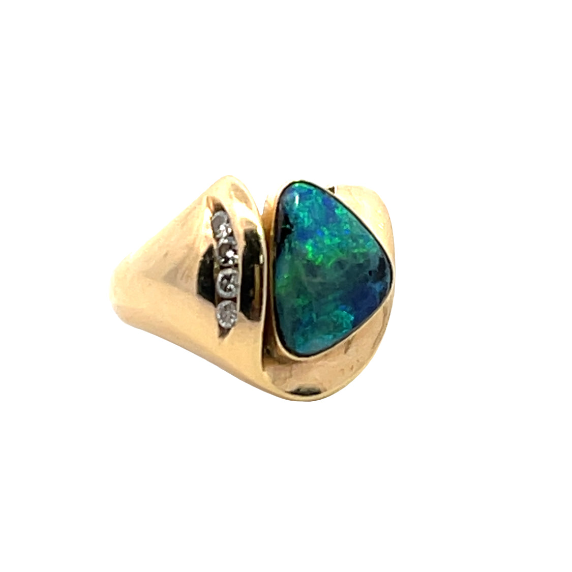 Modern 14KY gold, Boulder opal and diamond accented ring