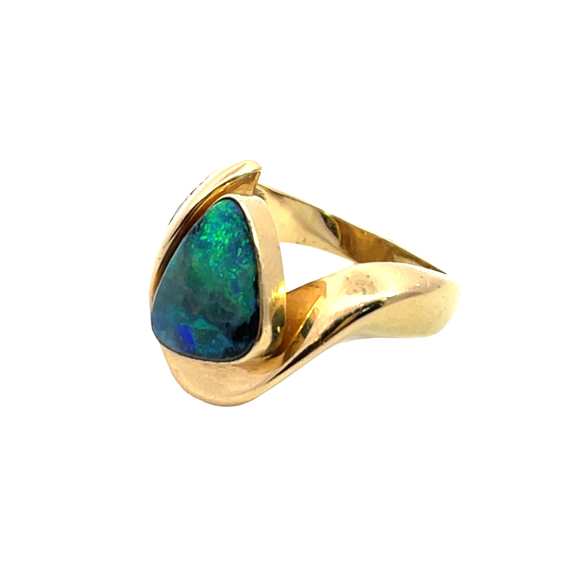 Modern 14KY gold, Boulder opal and diamond accented ring