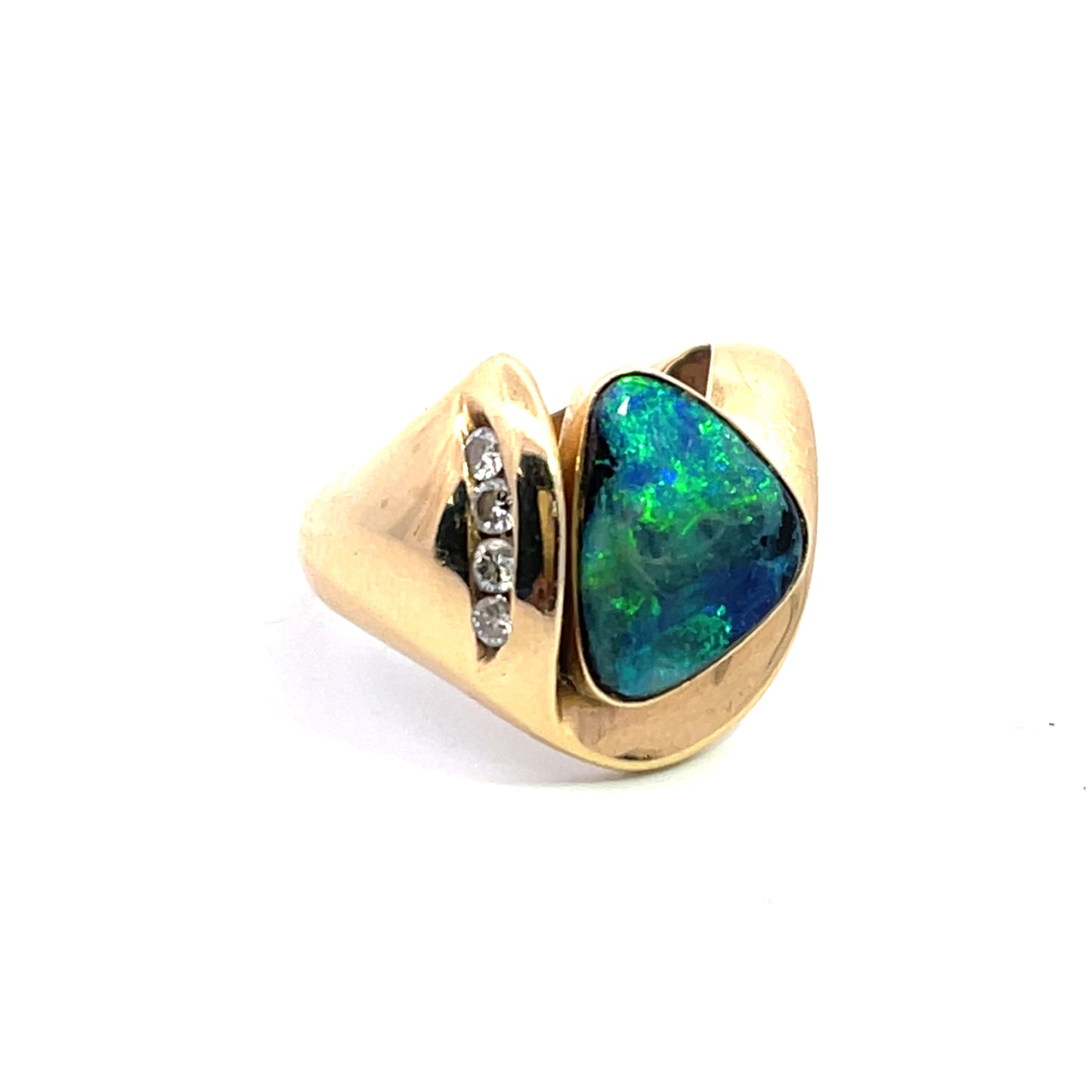Modern 14KY gold, Boulder opal and diamond accented ring