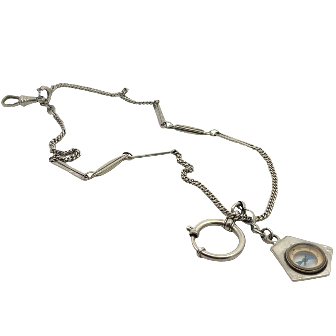 Victorian Sterling silver watch chain with compass