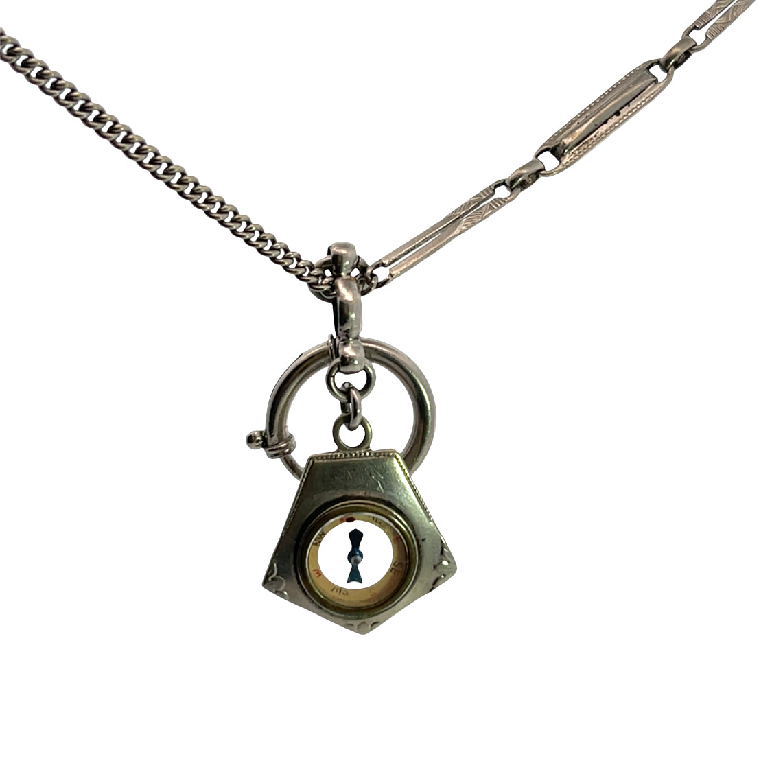 Victorian Sterling silver watch chain with compass