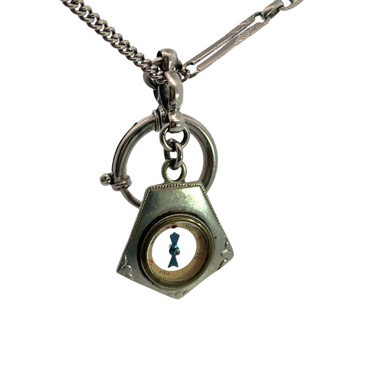Victorian Sterling silver watch chain with compass