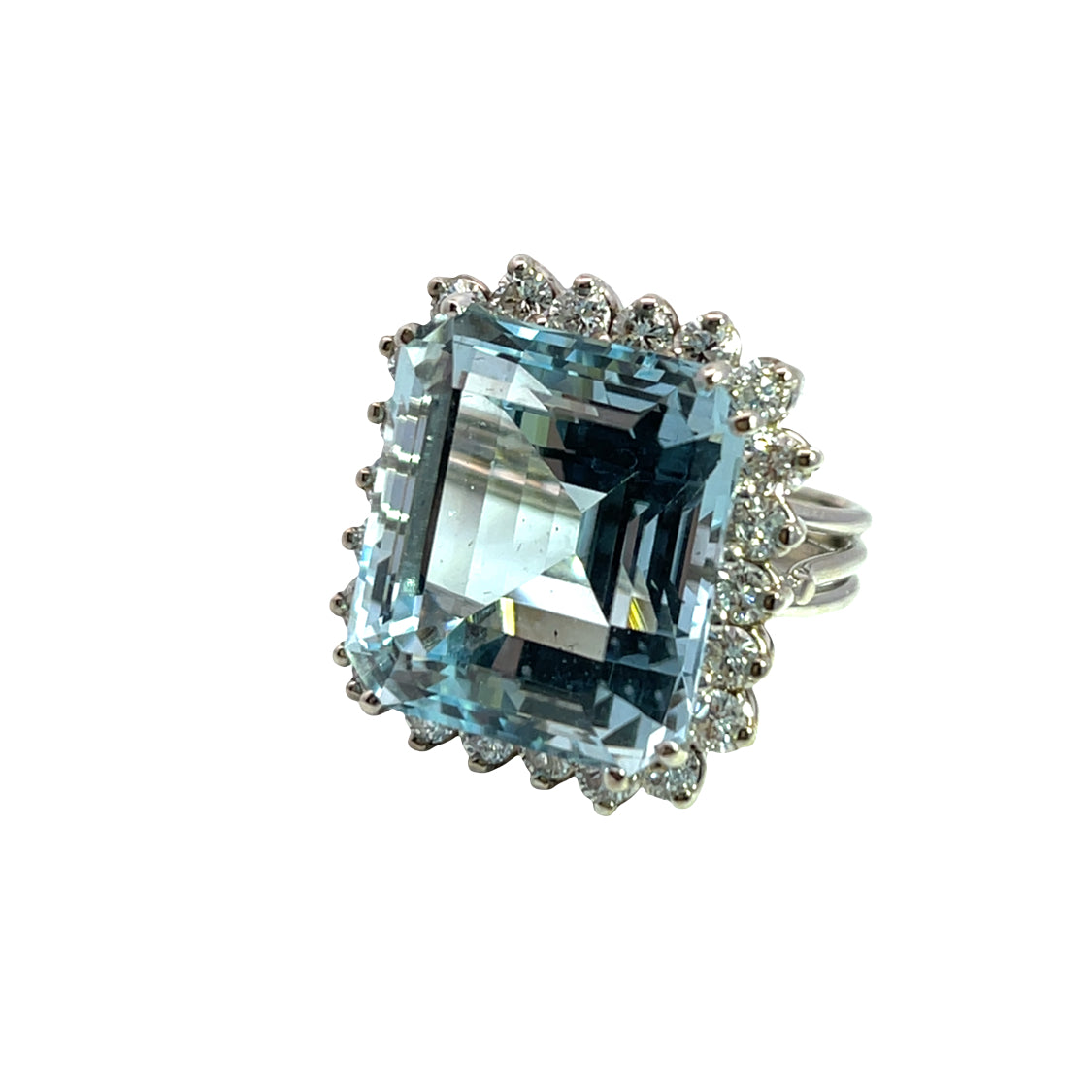Modern 18K white gold, Aquamarine and diamond ring