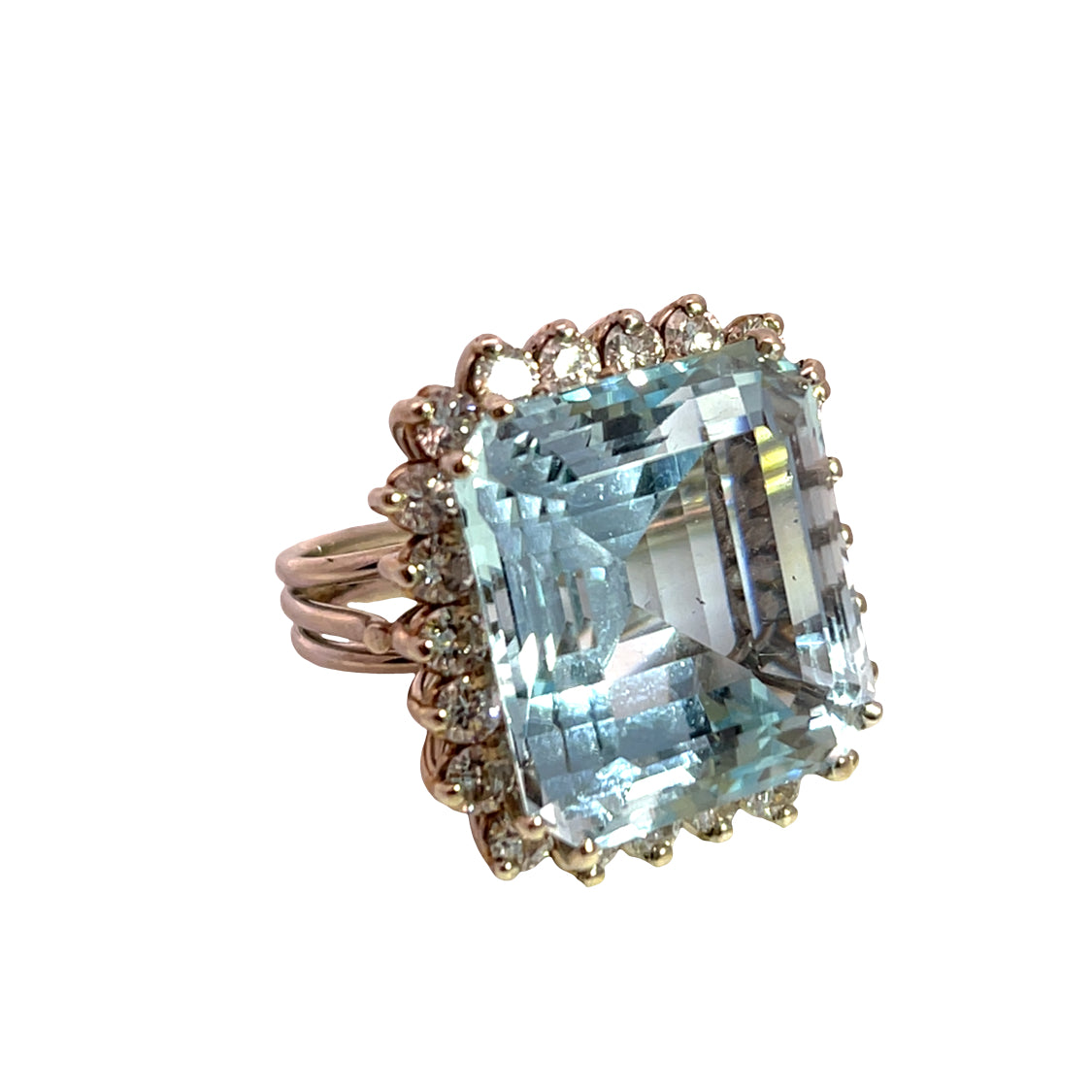 Modern 18K white gold, Aquamarine and diamond ring