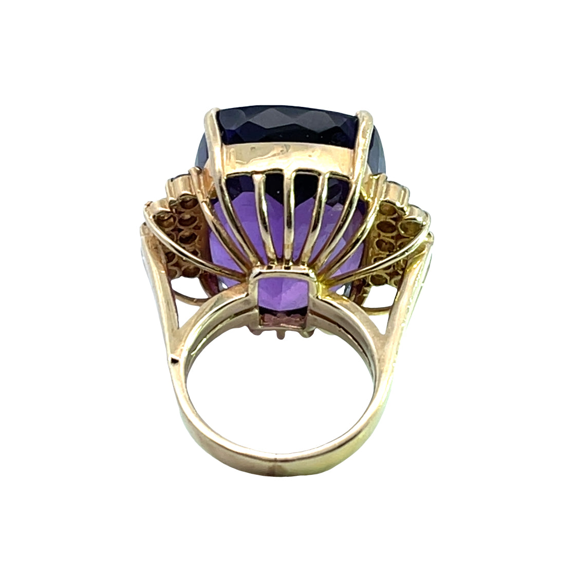 Modern 18KY gold Amethyst and diamond cocktail ring