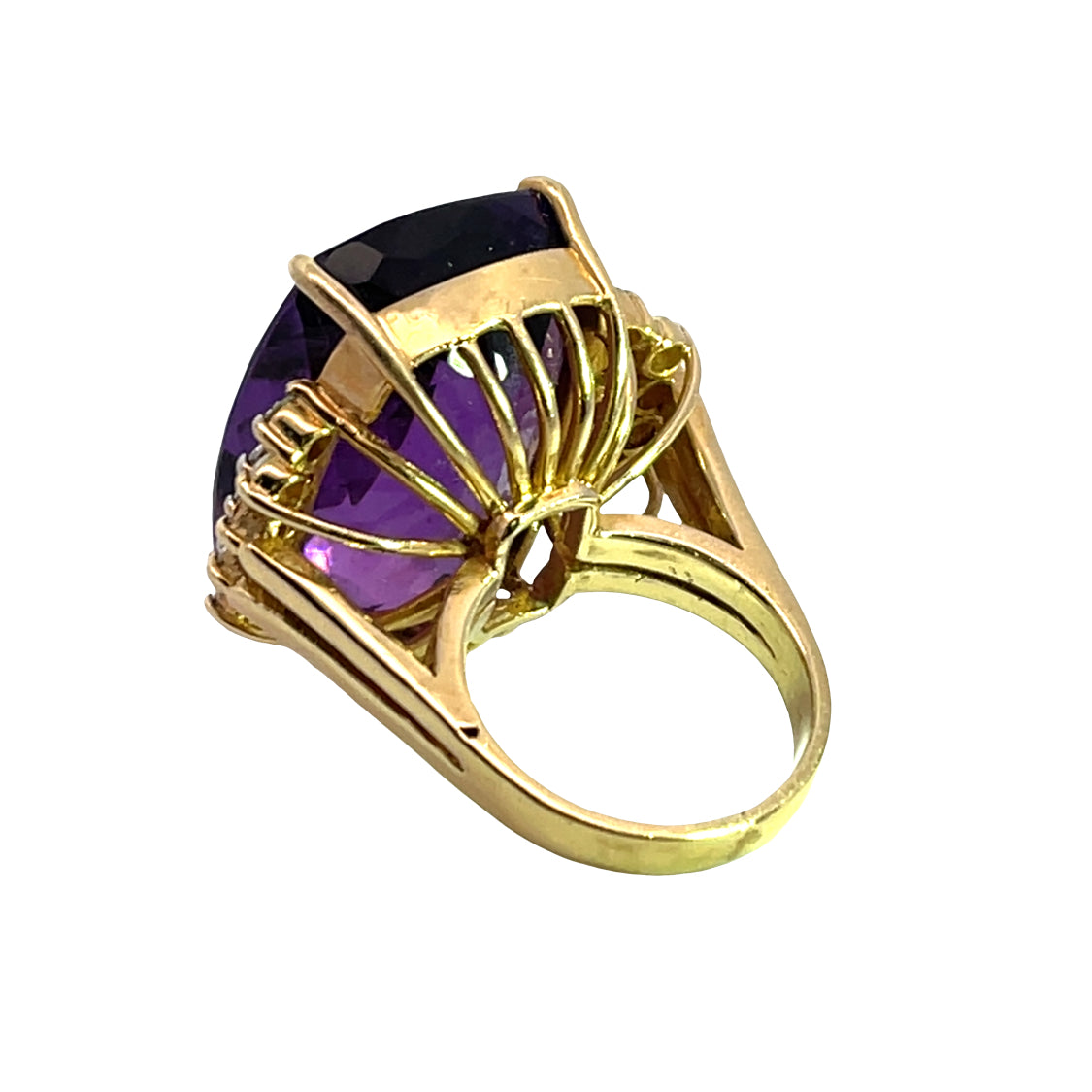 Modern 18KY gold Amethyst and diamond cocktail ring