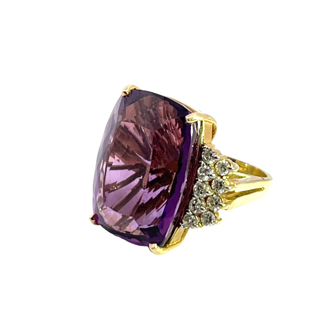 Modern 18KY gold Amethyst and diamond cocktail ring