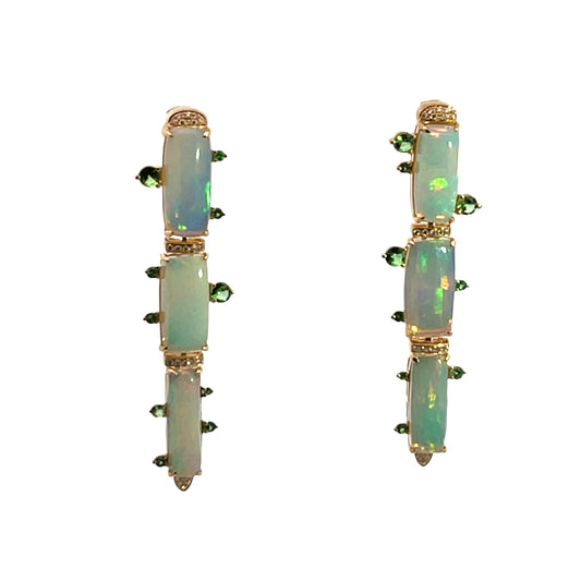 Modern 18KY gold, opal and Tsavorite garnet drop earrings
