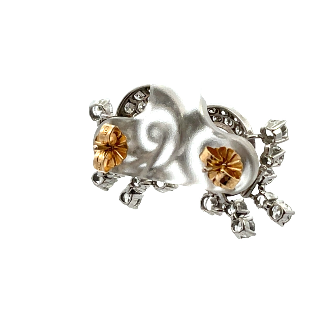 Mid century Modern 14Kwhite and yellow gold spiral post earrings