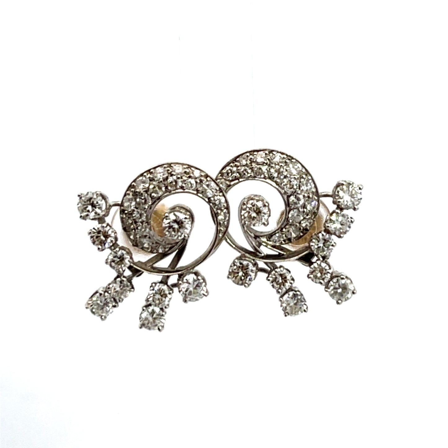 Mid century Modern 14Kwhite and yellow gold spiral post earrings