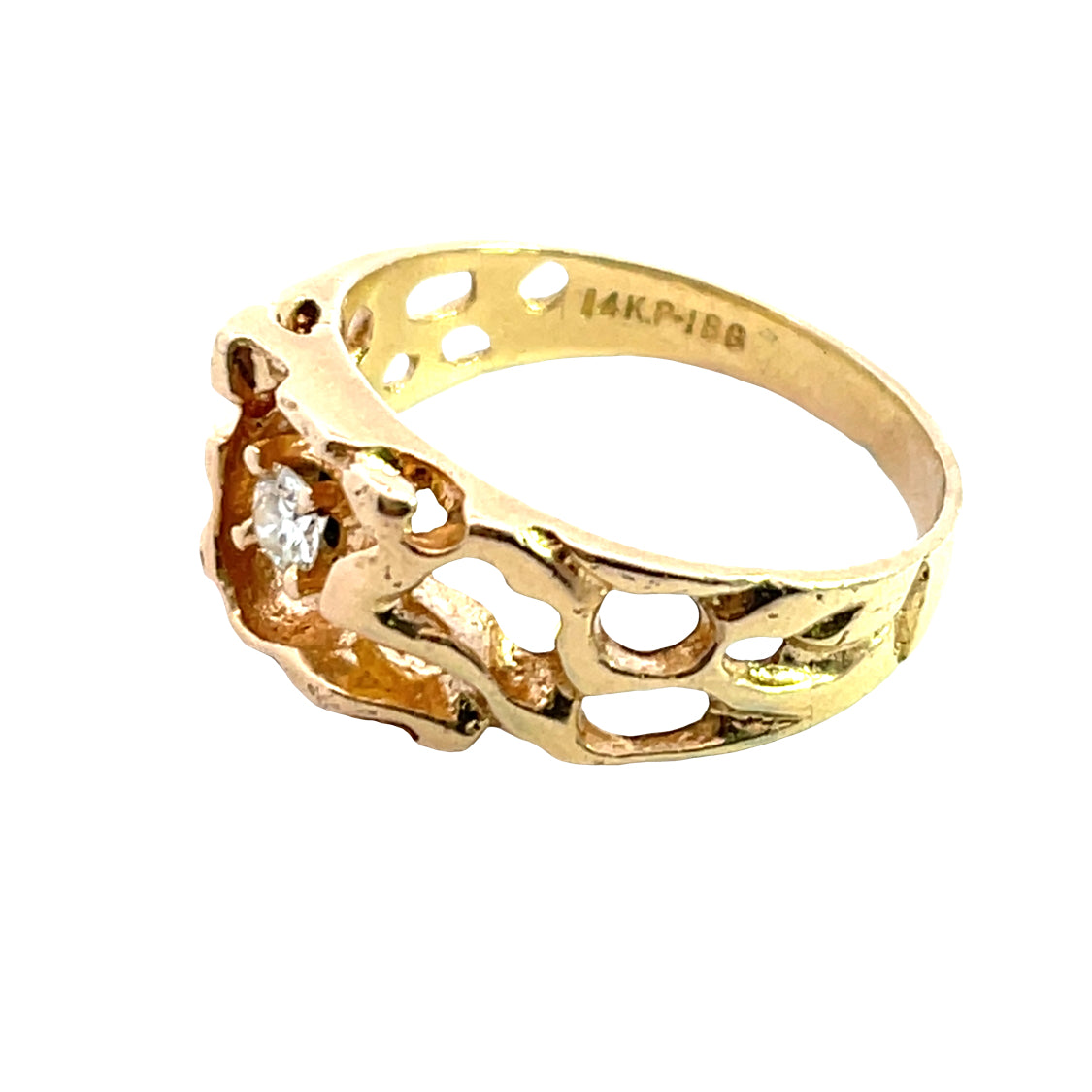 Brutalist 14KY gold and diamond ring