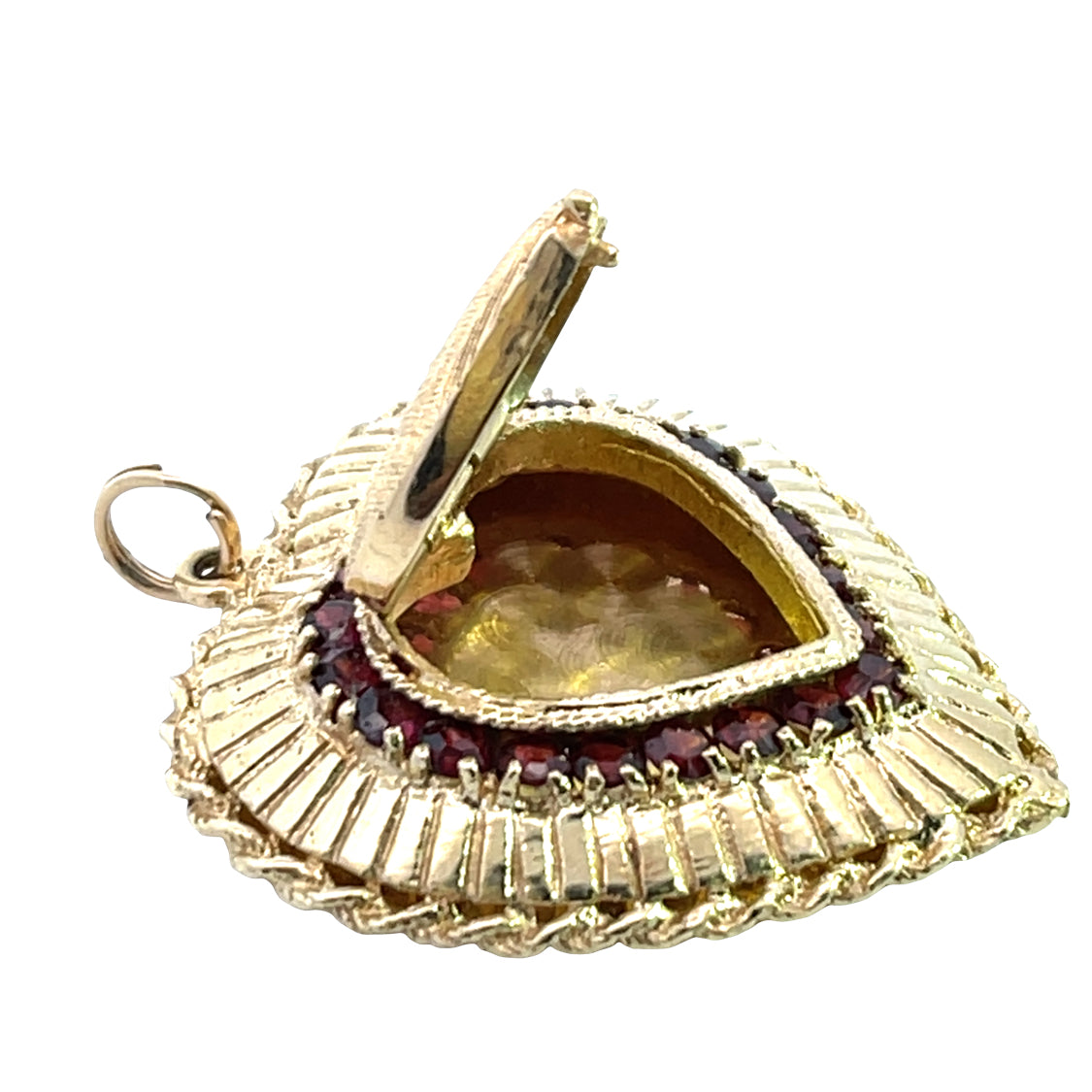Mid-Century Modern 14KY gold with garnet and diamond locket pendant