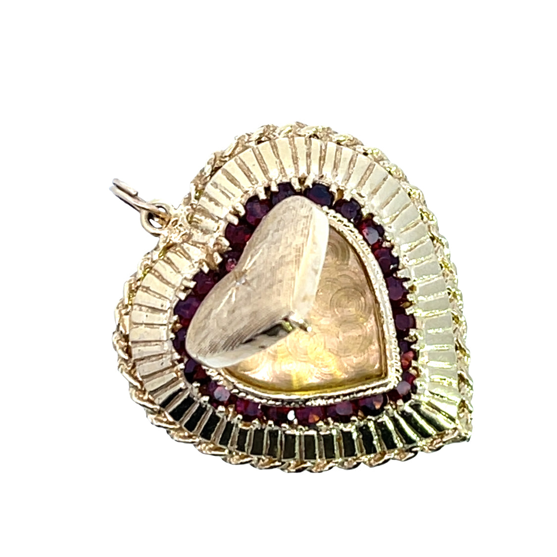 Mid-Century Modern 14KY gold with garnet and diamond locket pendant