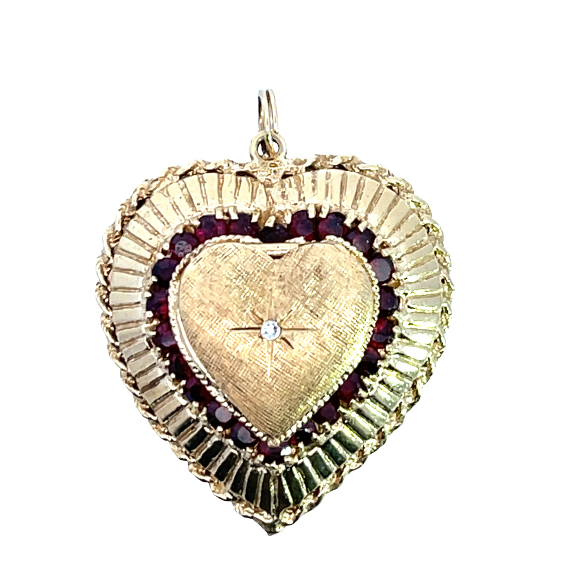 Mid-Century Modern 14KY gold with garnet and diamond locket pendant