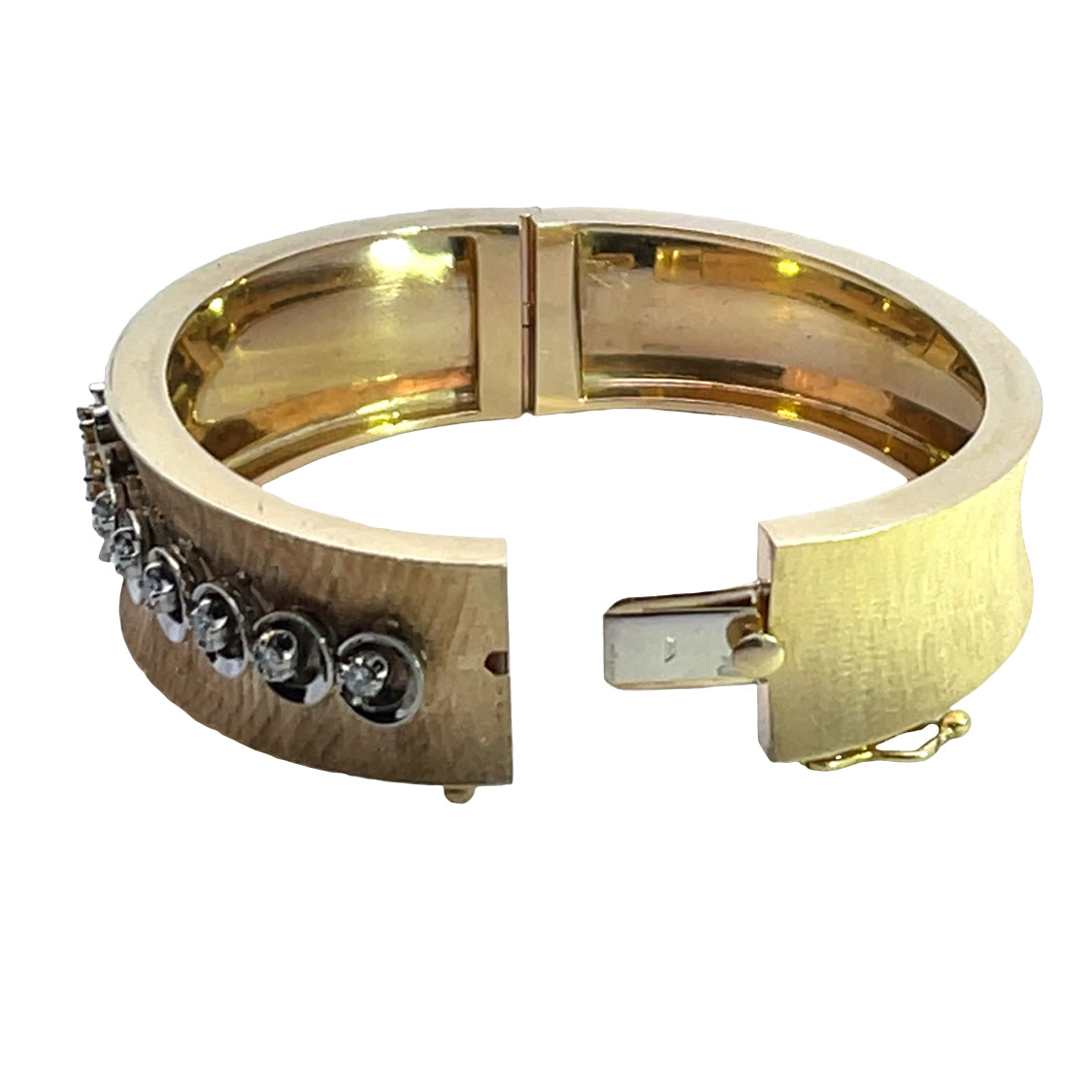 Modern 14KY gold, champagne, yellow and white diamond cuff bracelet