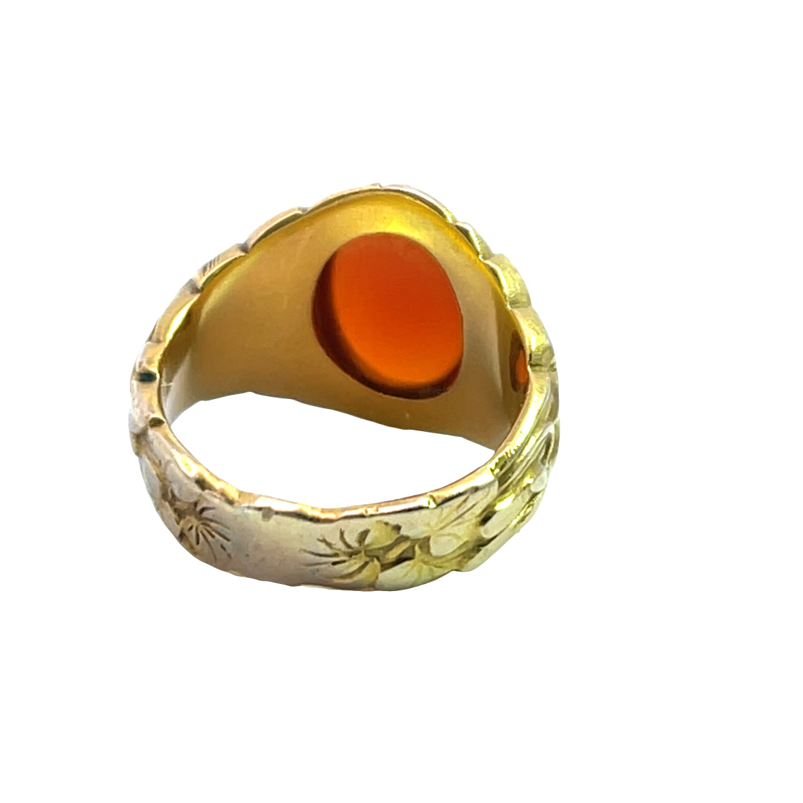 Art Noveau 22KY gold and carnelian tab signet style ring