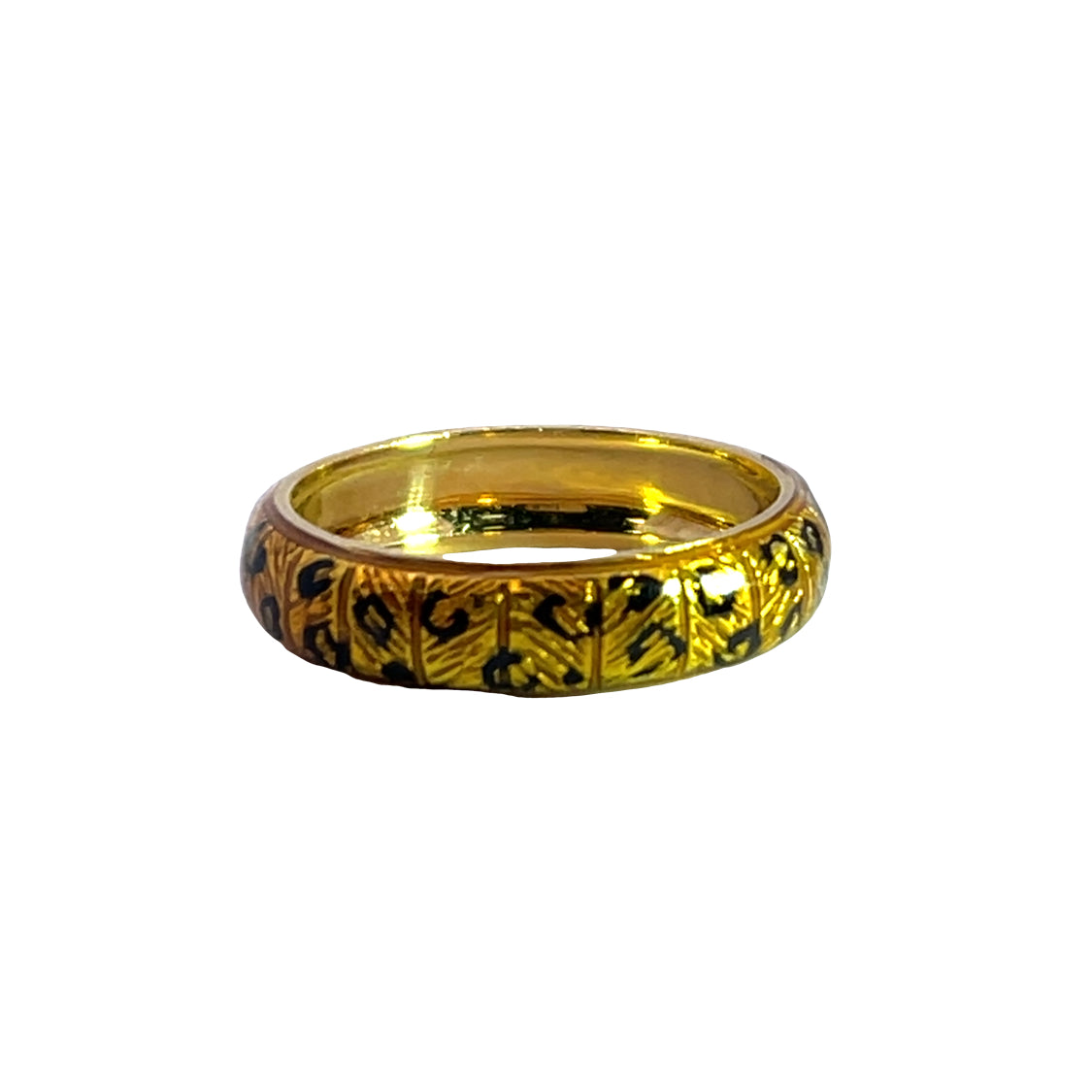 Modern 18KY gold and enamel 'cheetah' pattern Hidalgo ring