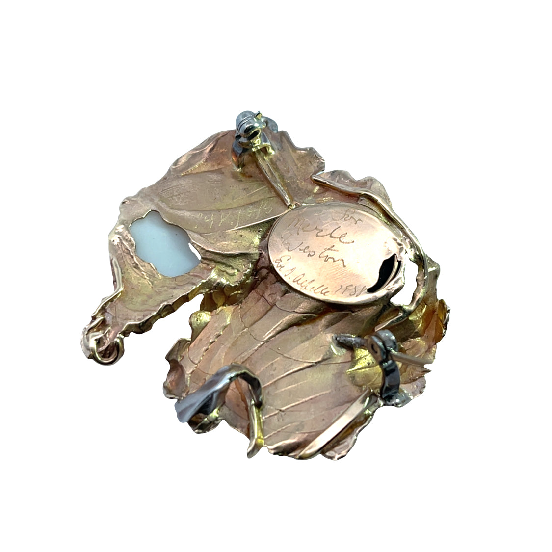 Brutalist 14KY gold, Sterling Silver and white opal, and black opal doublet brooch