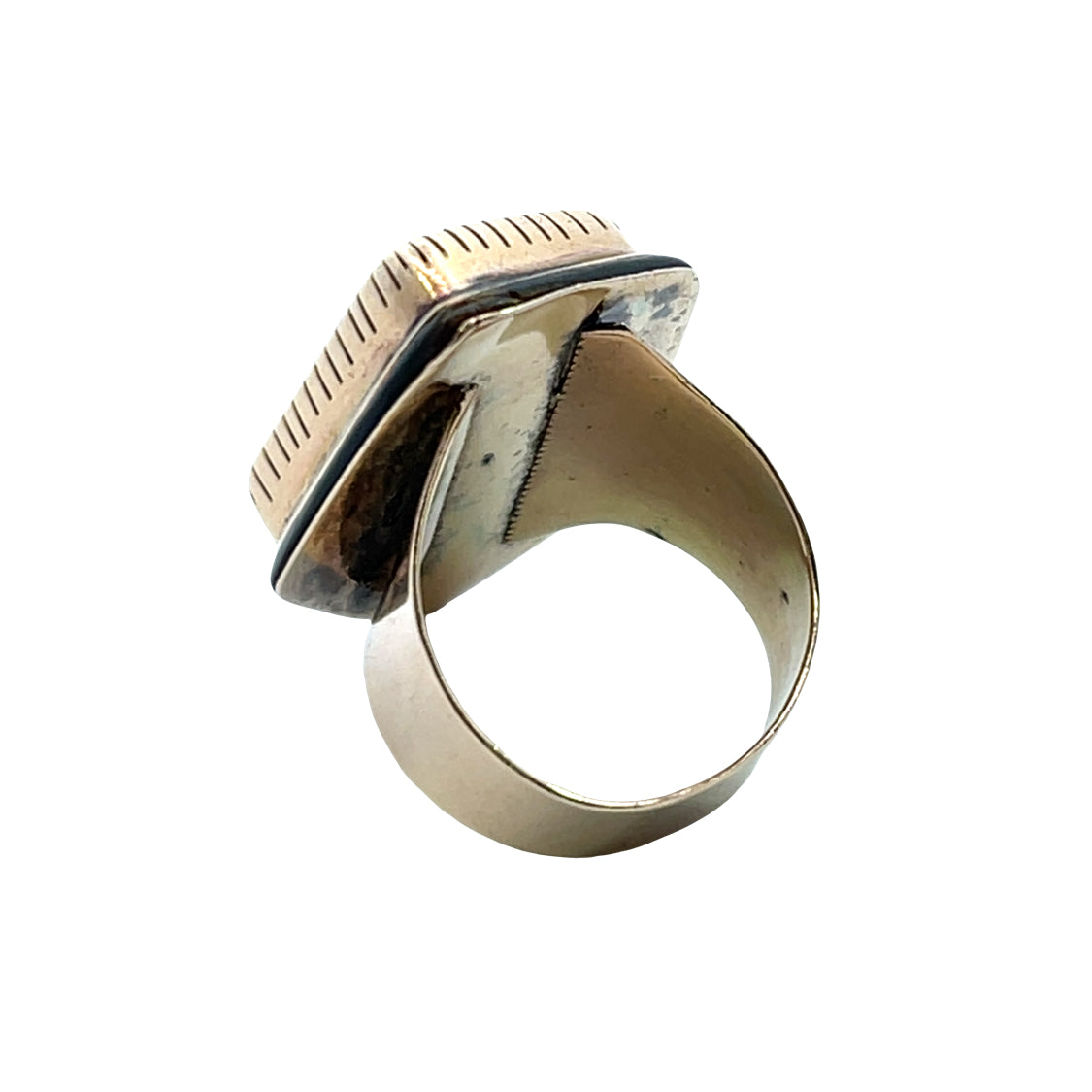 Native American 14KY gold, turquoise and horn ring