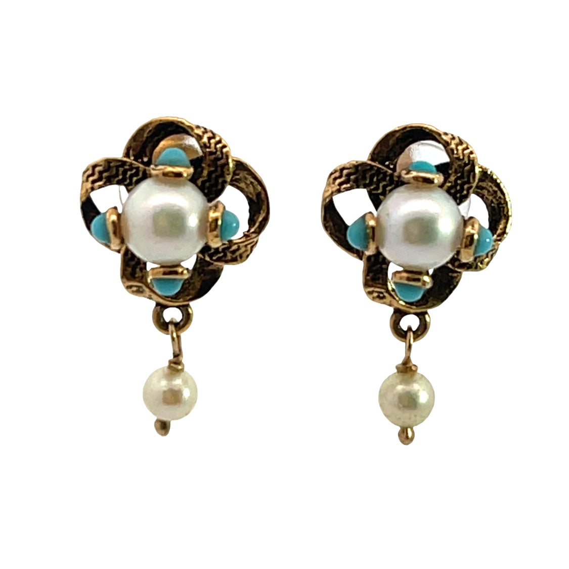 Mid Century Modern Pearl and Turquoise post earring