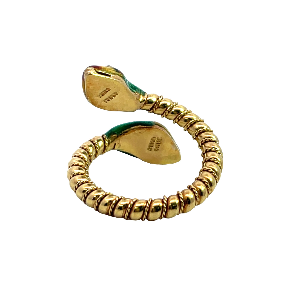 Modern 18KY gold, diamond and enamel snake ring