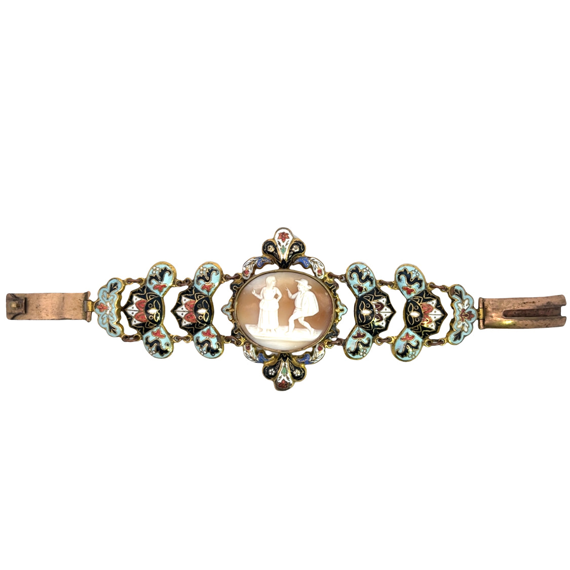 Georgian Brass and Enamel Swiss Cameo Bracelet