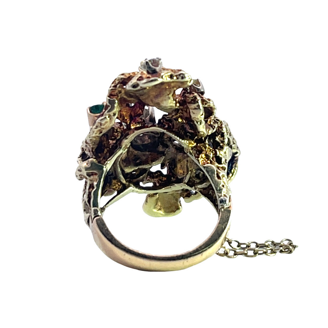 Brutalist 14KY gold, emerald and diamond ring