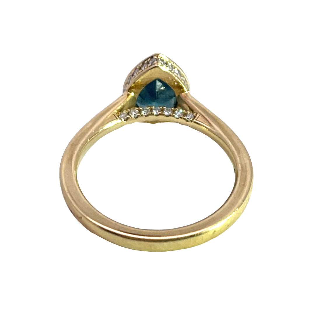 Modern 18KY gold and diamond, Montana sapphire ring