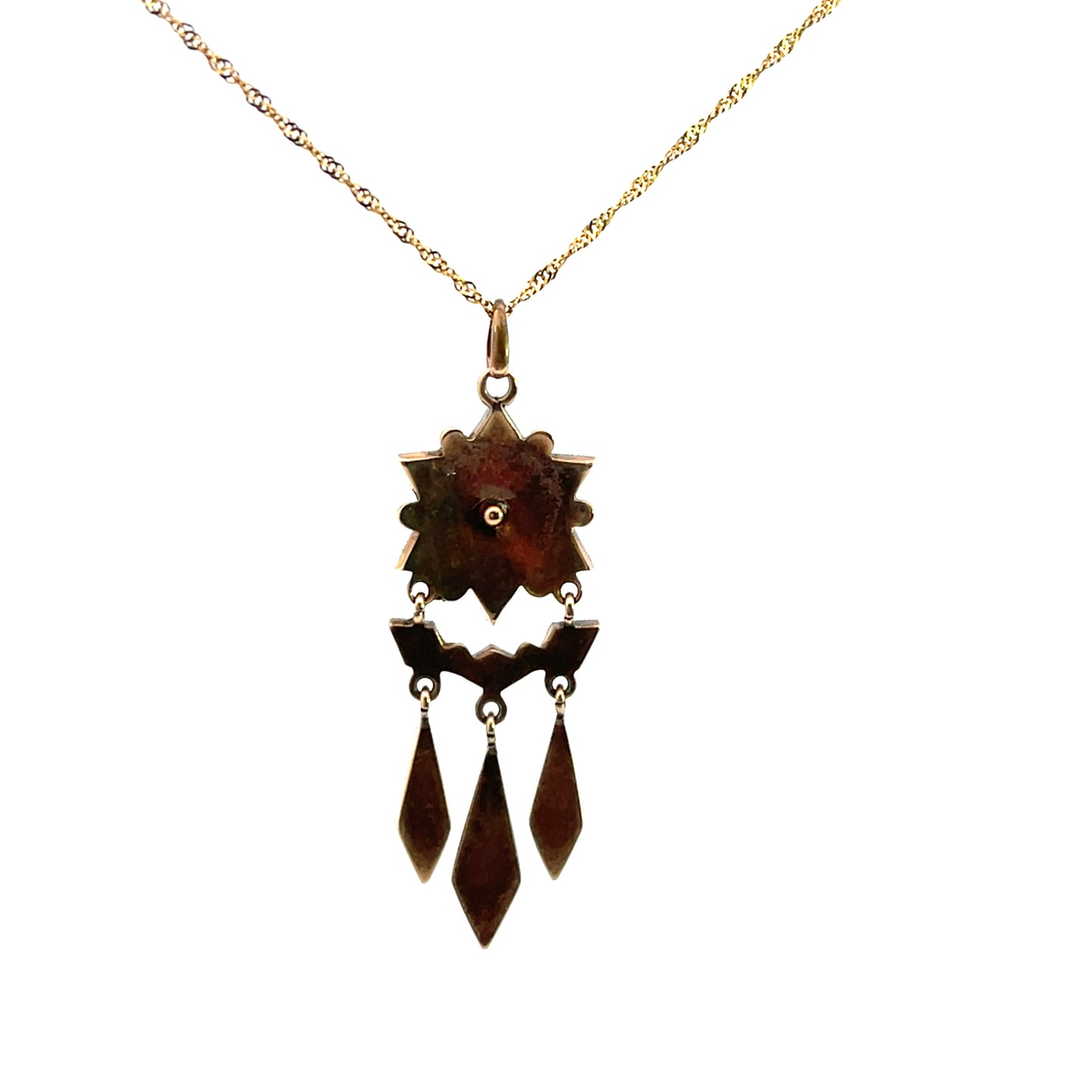Victorian 18KY gold, 10KY gold, onyx and seed pearl pendant