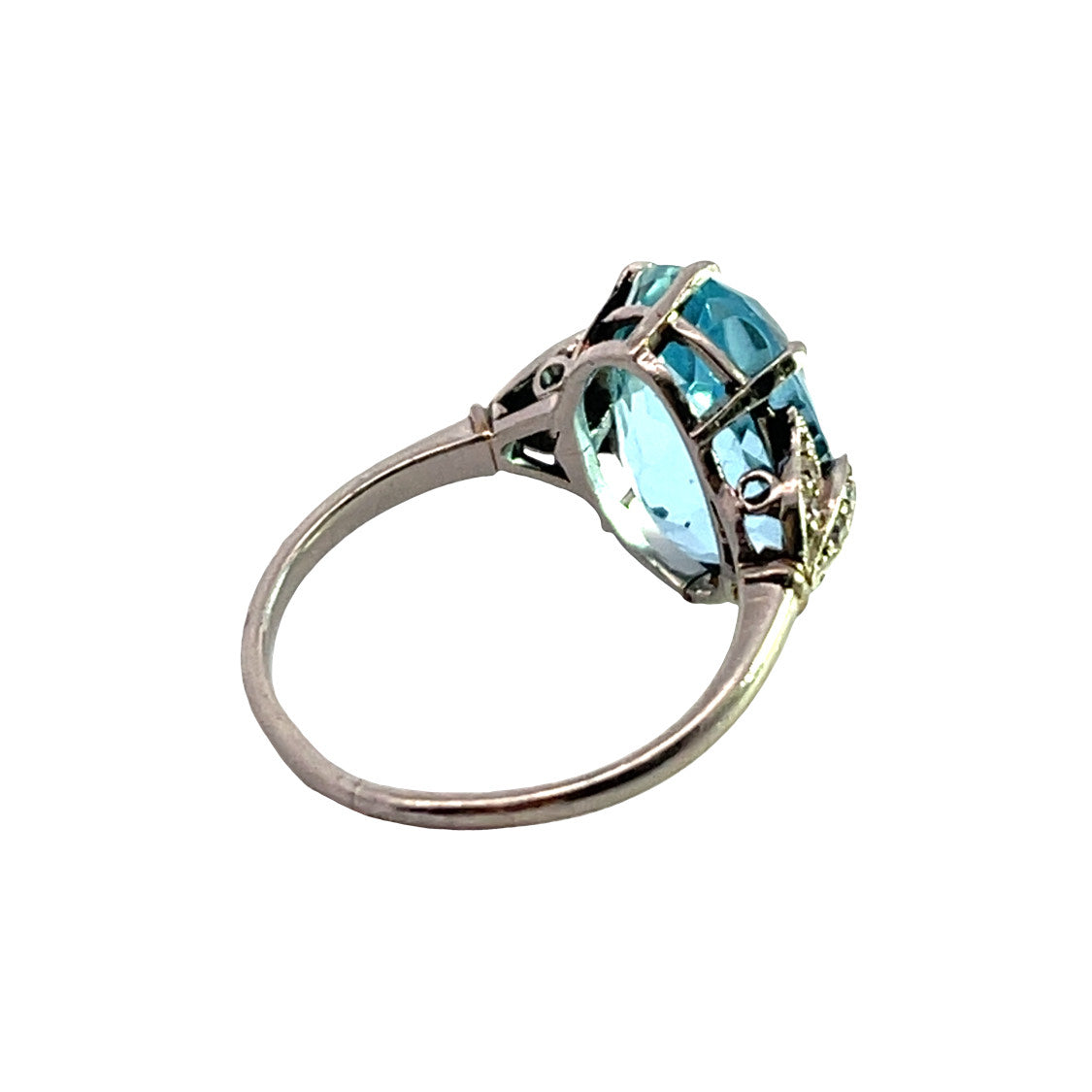 Art Deco 14K white gold, aquamarine and diamond ring