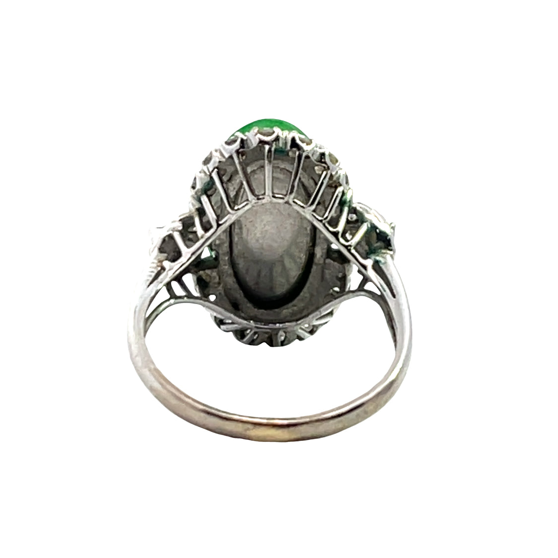 Art Deco 14K white gold, jade and diamond ring