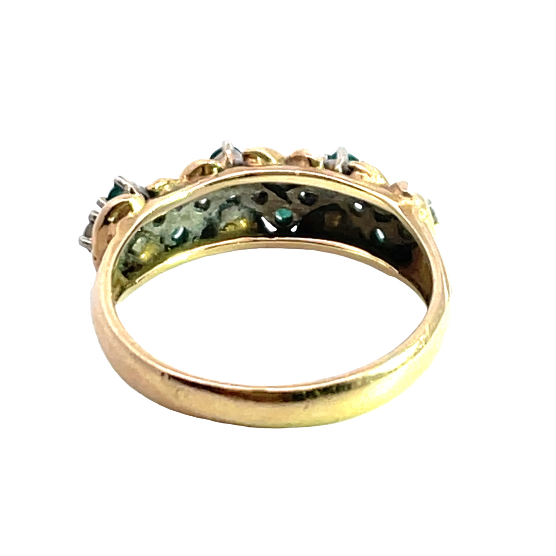 Modern 14KY gold natural diamond and emerald 'basket weave' ring