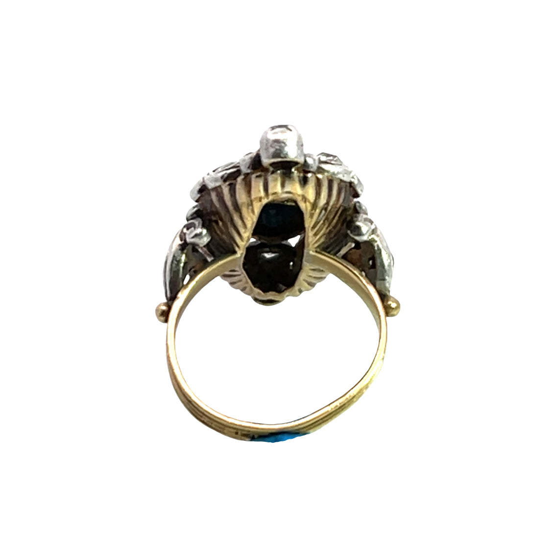 Late Georgian 18KY gold, Sterling silver, diamond and Sapphire ring