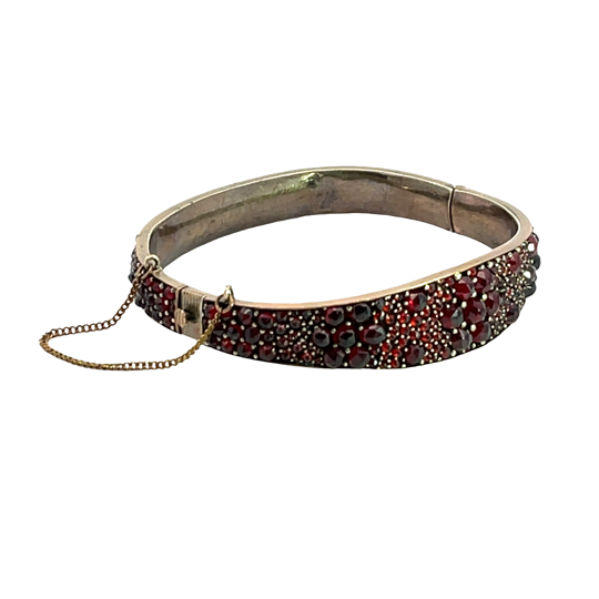 Victorian Gilt Bohemian Garnet hinged bangle bracelet