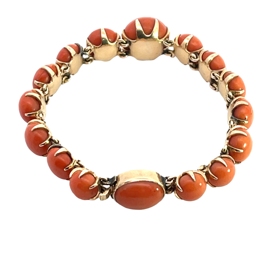 Victorian 14KY gold and natural coral link bracelet