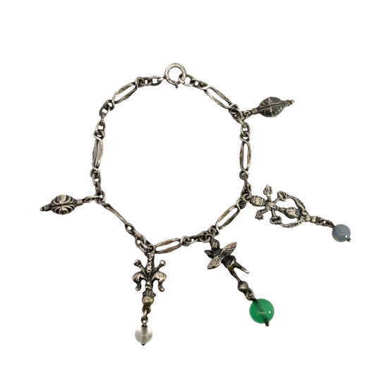 Victorian Sterling silver, agate charm bracelet