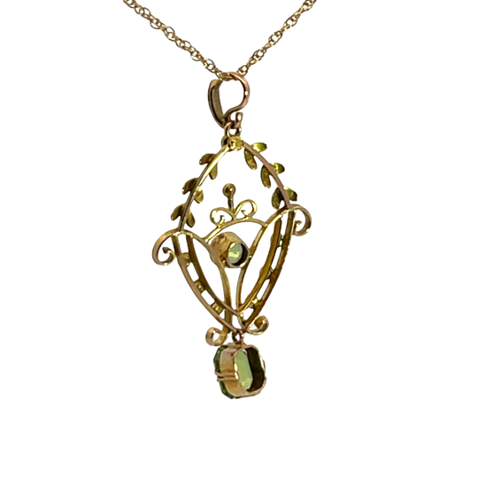 Victorian 14KY gold, 10KY gold, peridot and seed pearl lavaliere