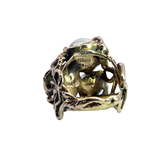 Brutalist 14KY gold and cultured pearl Arthur King ring