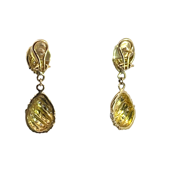 Modern 18KY and white gold braided diamond drop omega back earrings
